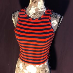 Red and navy crop top